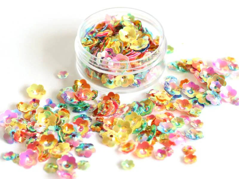 Pot de 1000 sequins fleurs multicolores