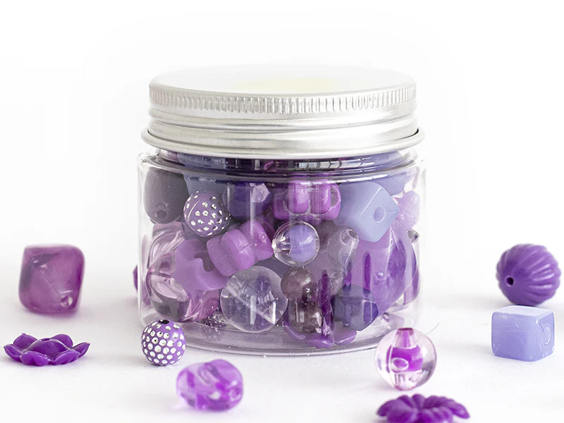 Pot de perles en plastique - nuances de violet