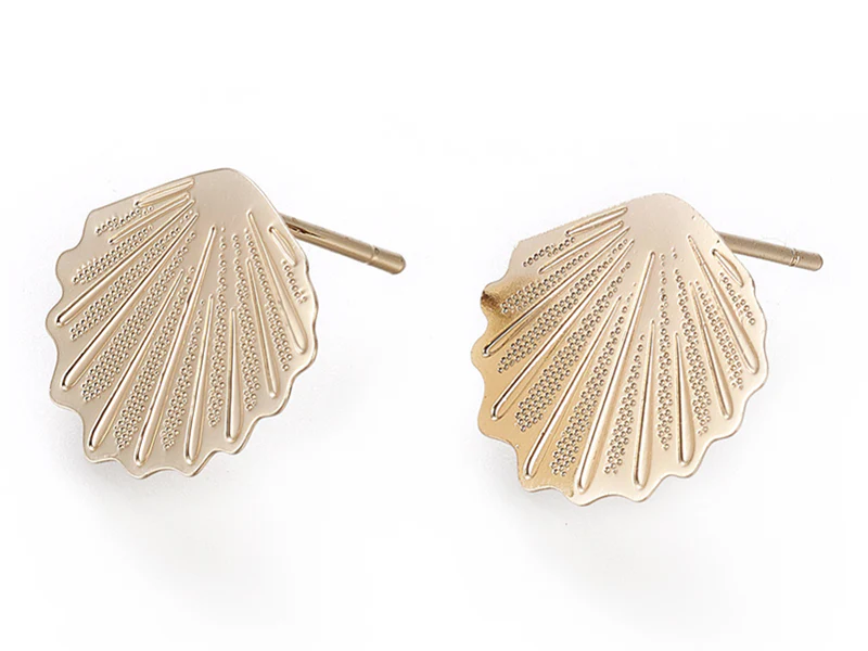 Puce d'oreille coquillage filigrane en laiton avec anneau - laiton doré à l'or fin 24K - Image 2