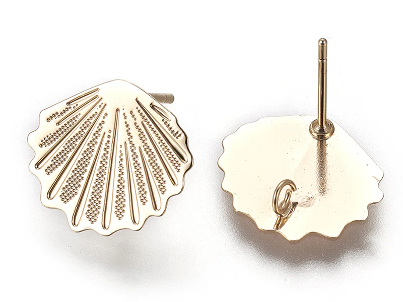 Puce d'oreille coquillage filigrane en laiton avec anneau - laiton doré à l'or fin 24K - Image 3