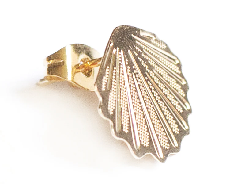 Puce d'oreille coquillage filigrane en laiton avec anneau - laiton doré à l'or fin 24K - Image 4