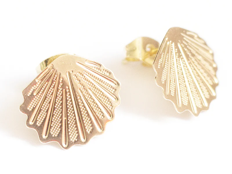 Puce d'oreille coquillage filigrane en laiton avec anneau - laiton doré à l'or fin 24K - Image 5