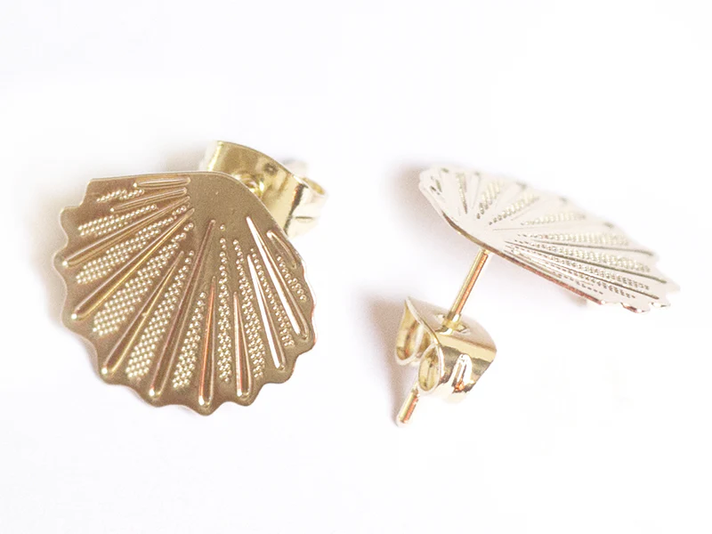 Puce d'oreille coquillage filigrane en laiton avec anneau - laiton doré à l'or fin 24K - Image 6
