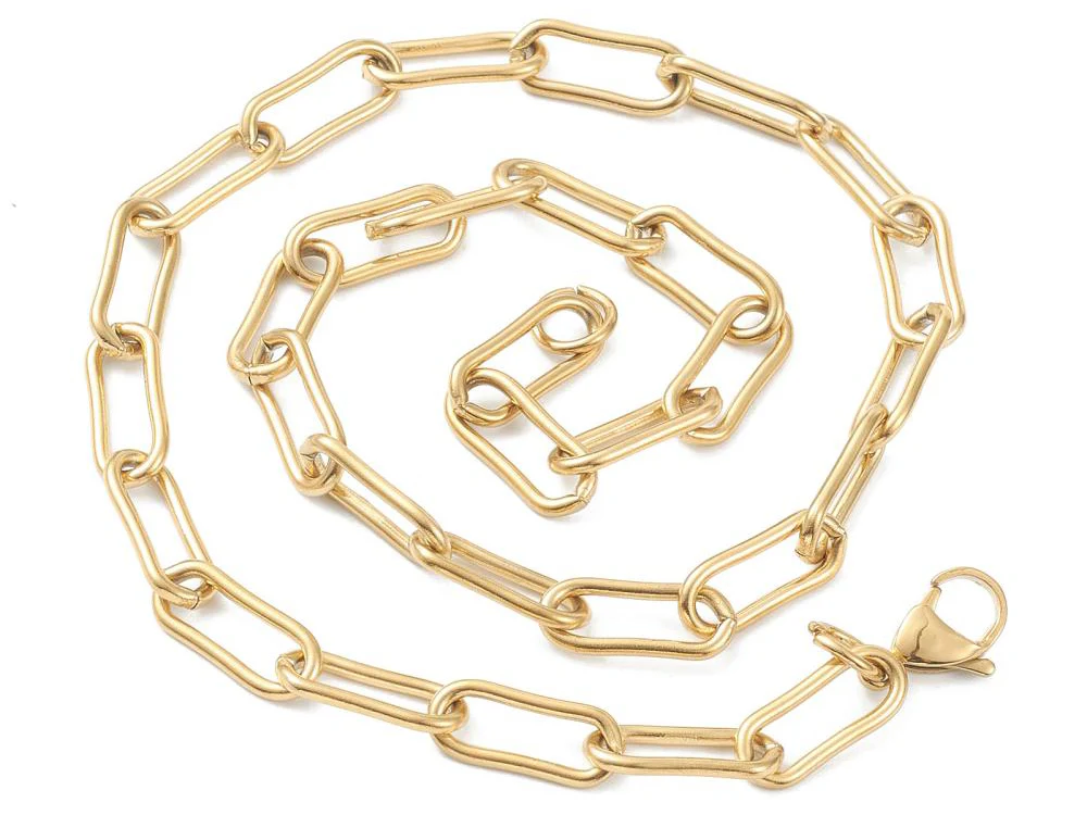 Collier chaîne trombone 45,2 cm - acier inoxydable 304 doré à l’or fin - Image 2