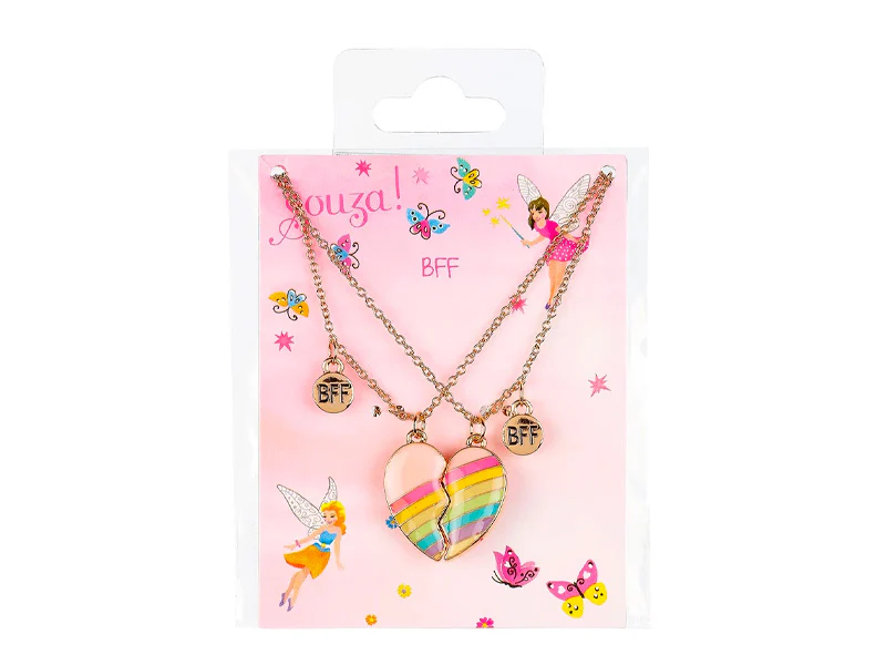 Set de 2 colliers Best Friends Forever coeur arc-en-ciel