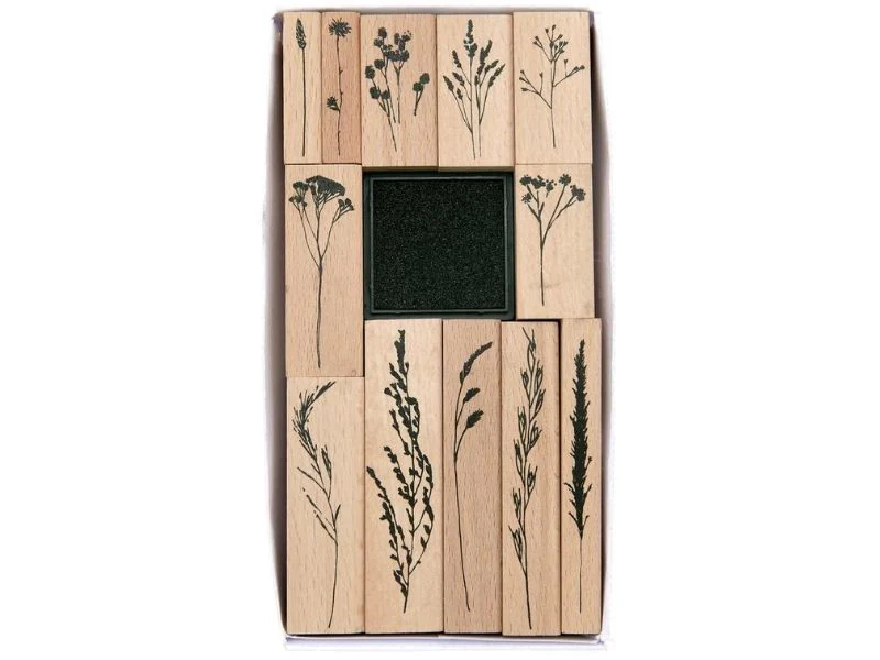 12 tampons motifs fleurs avec encre noir - Rico Design