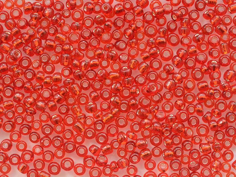 Tube de 350 perles à inclusions argentés - rouge tomate